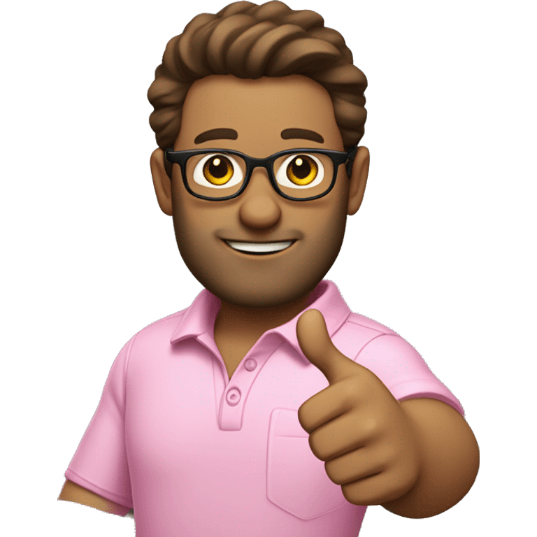 brown hair, glasses, pink polo, thumbs up, old, no beard emoji