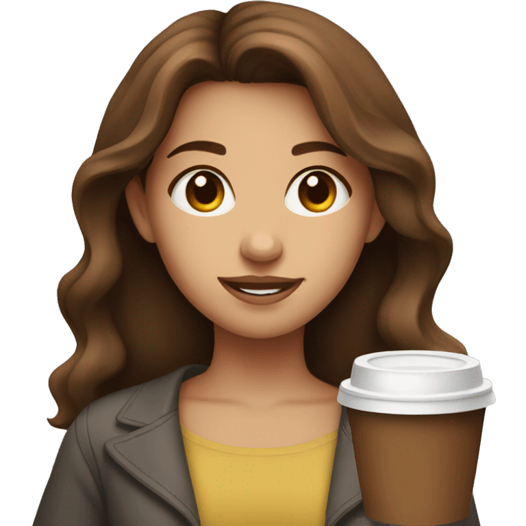 Pretty girl with brown hair holding coffee emoji