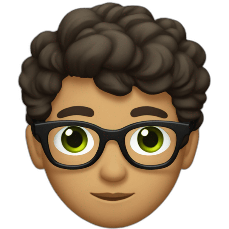 Chico adolescente flaco, alto, pelo castaño, ojos verdes, de piel balida, gafas negras emoji