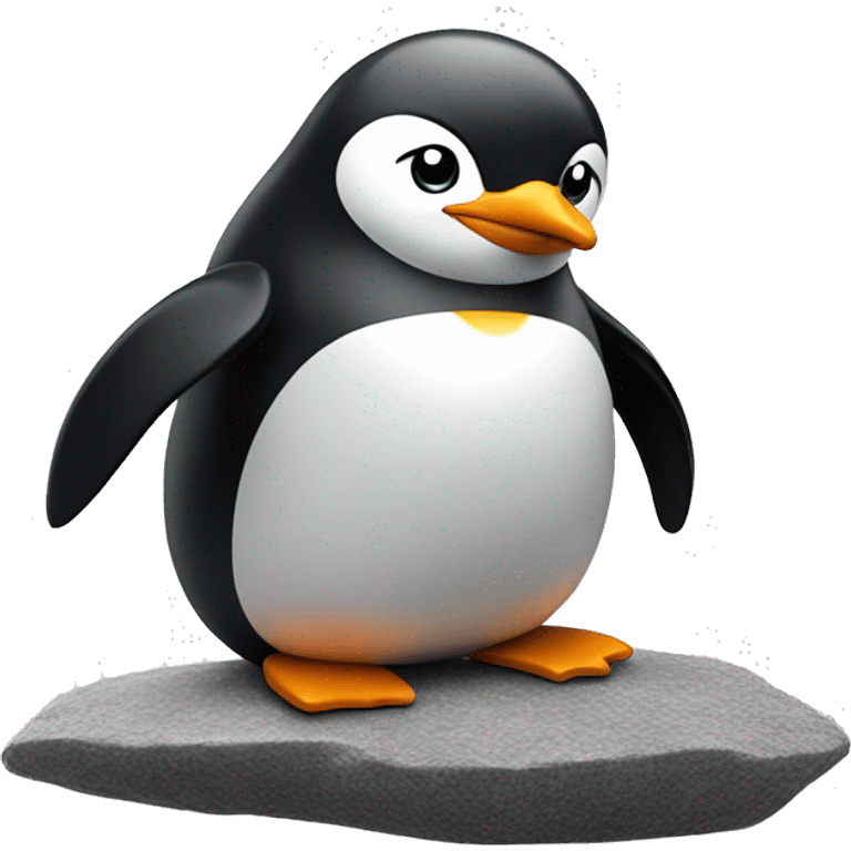 penguin on a rock wings spread out head facing up emoji