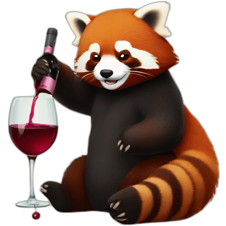 Drunk red panda with wine emoji