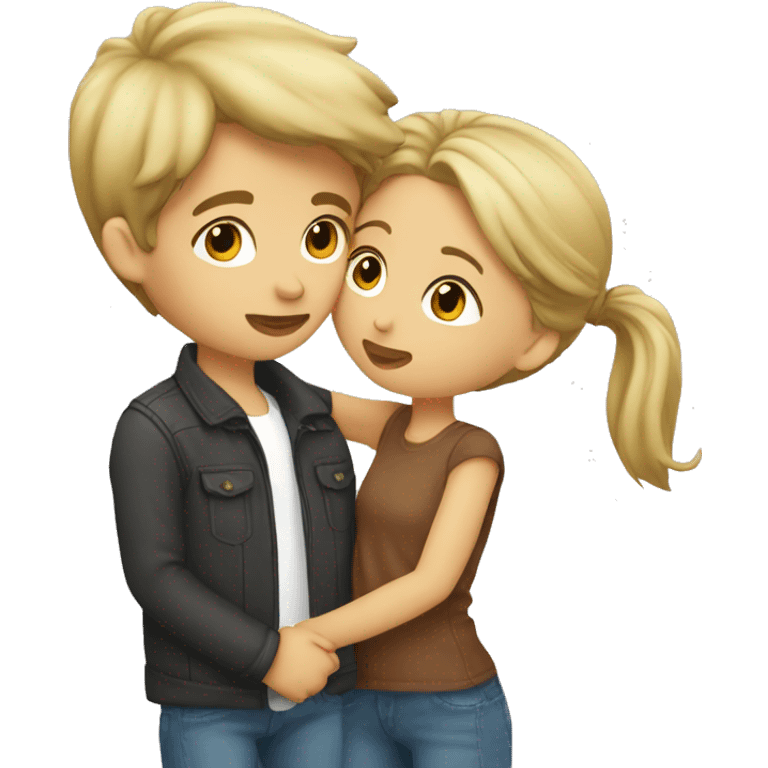 blond girl kissing boy with brown hair emoji