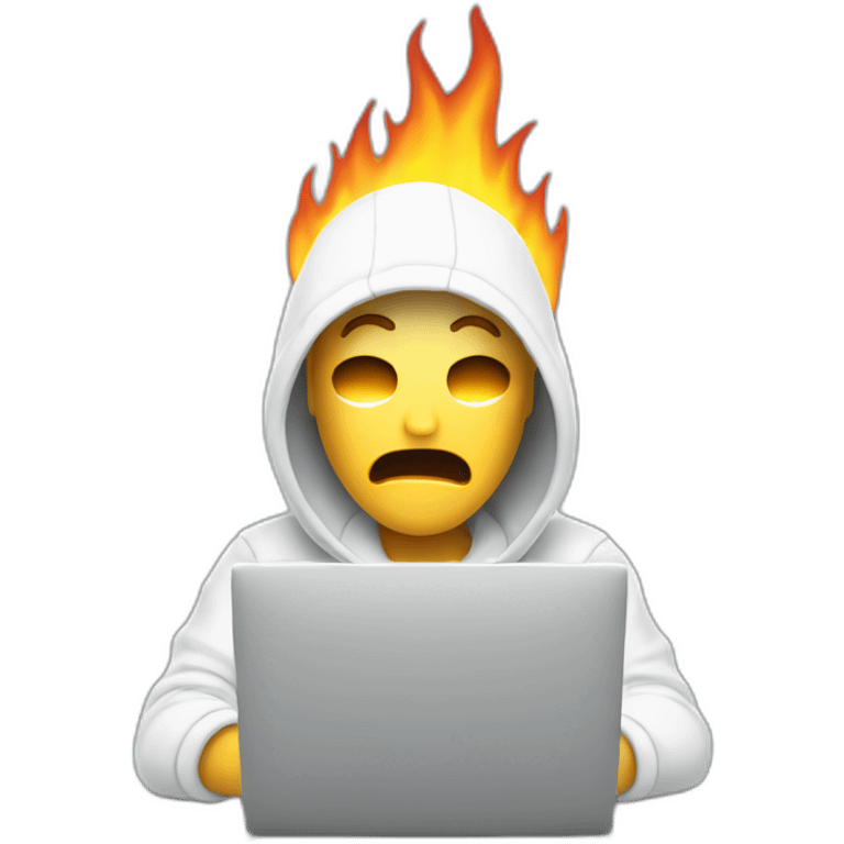 confused white human failing to use computer that is on fire emoji