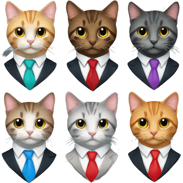 5 cats wearing neckties emoji