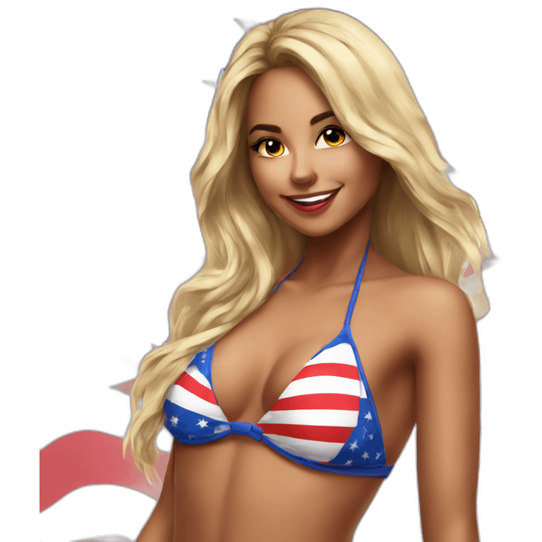 Sexy girl wearing only American flag bikini poster emoji