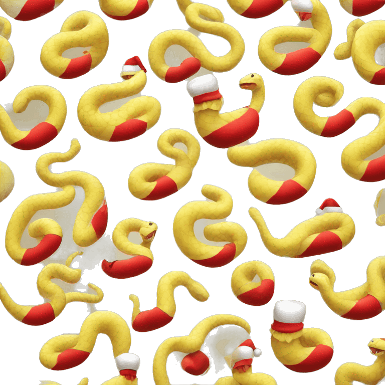 cute light yellow snake in a Christmas red hat emoji