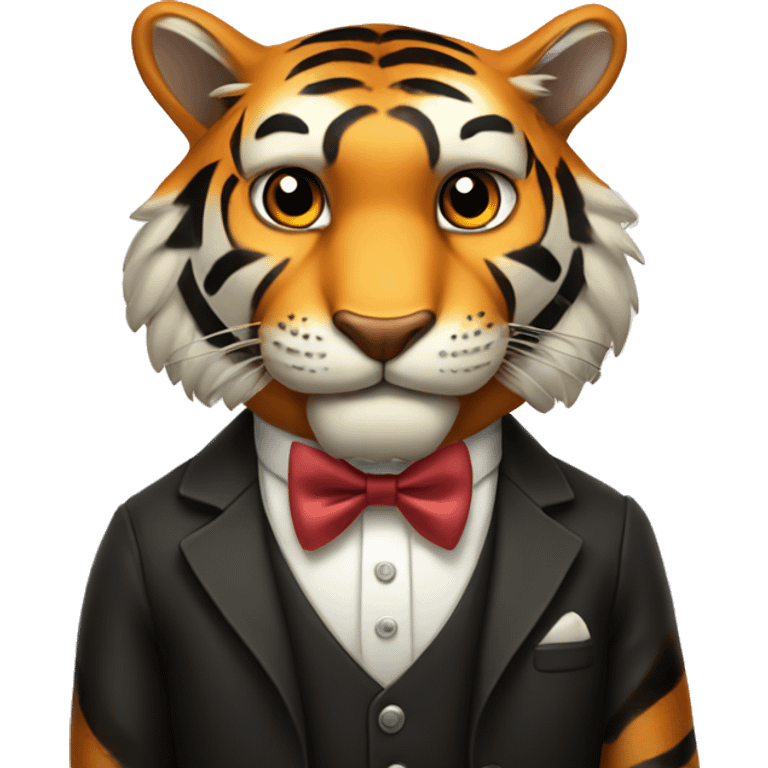 Smirking tiger with a bow tie emoji