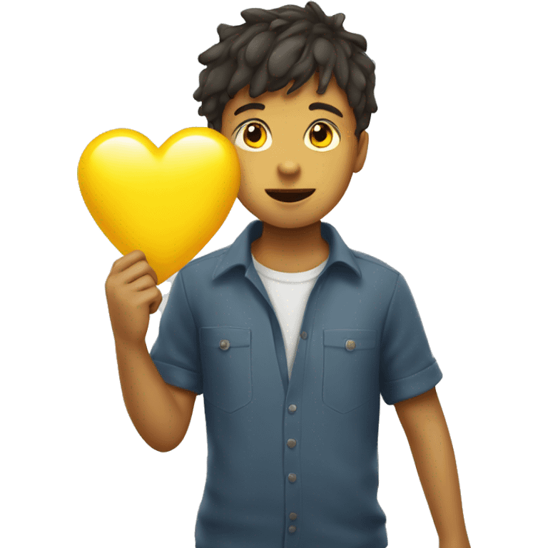 A boy holding a yellow heart that leaking water emoji