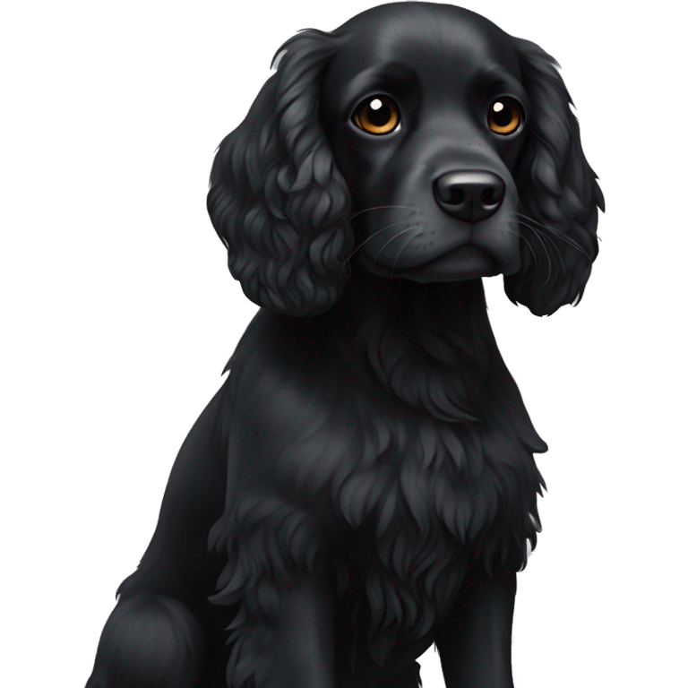 completely black small spaniel with black fur on his whole face and white fur on chest emoji