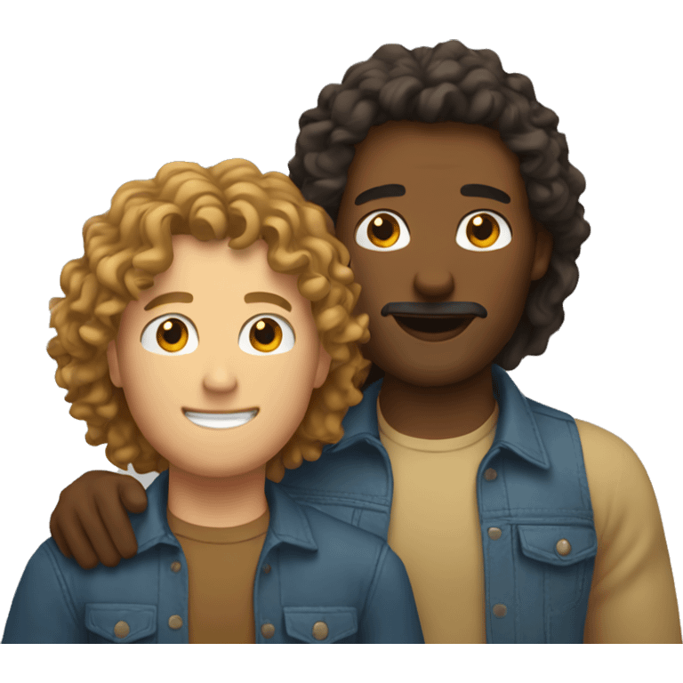 One white man and one tan man with long curly hair hugging  emoji