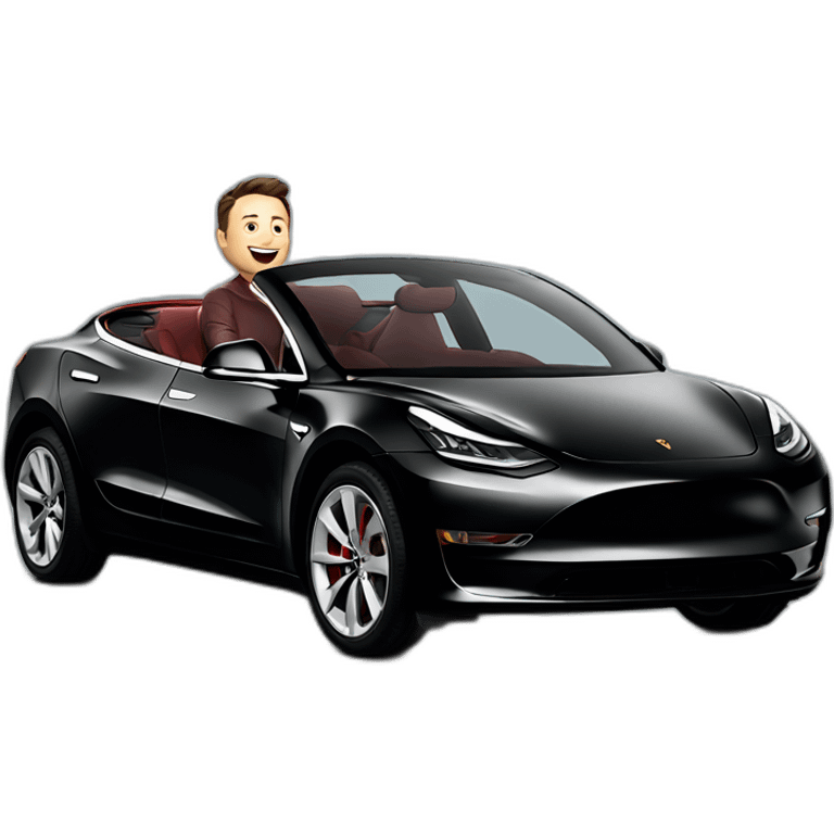 Elon Musk riding a Black open top Tesla Model 3 emoji