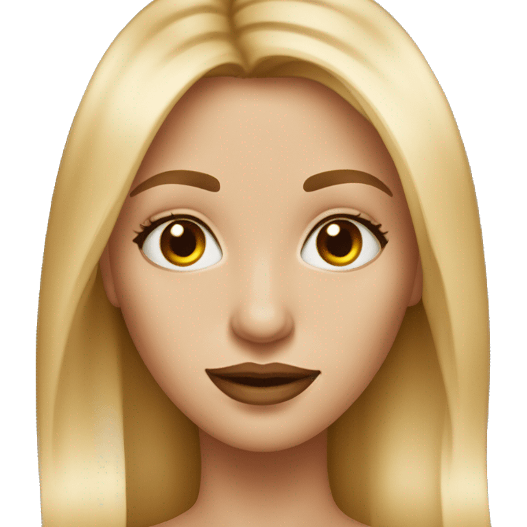 Woman blond straight hair, hazelnut eyes, piercing ring in right nose emoji