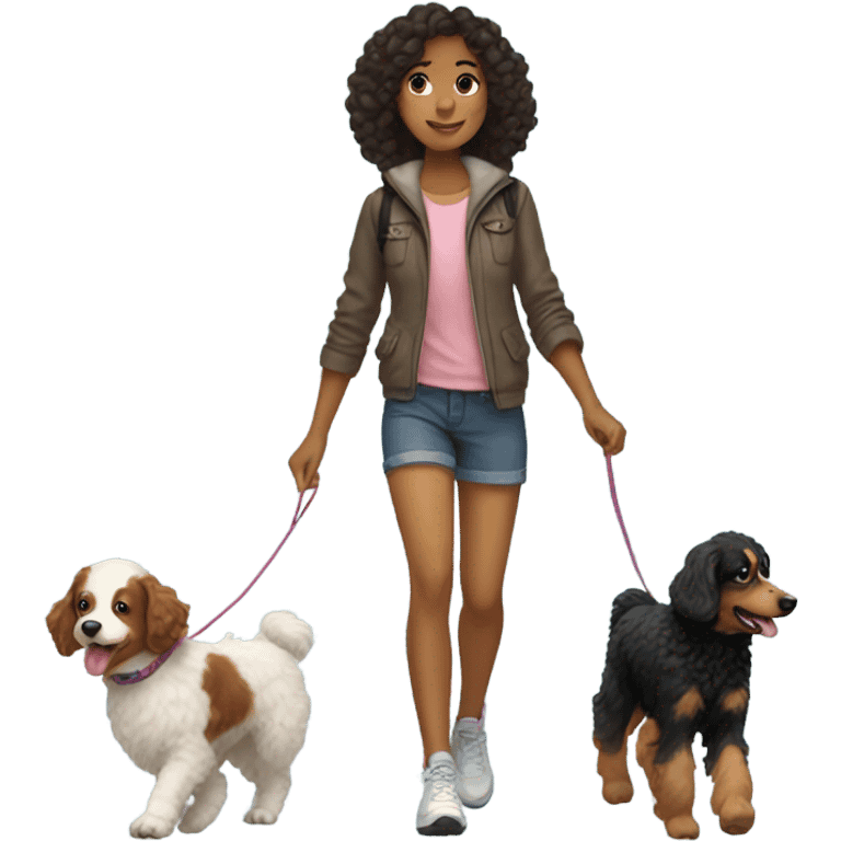 girl walking a poodle and an australian shepard  emoji