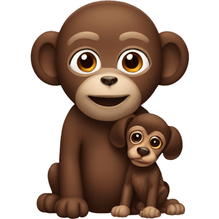 A monkey with a Brown poodle in his arms emoji