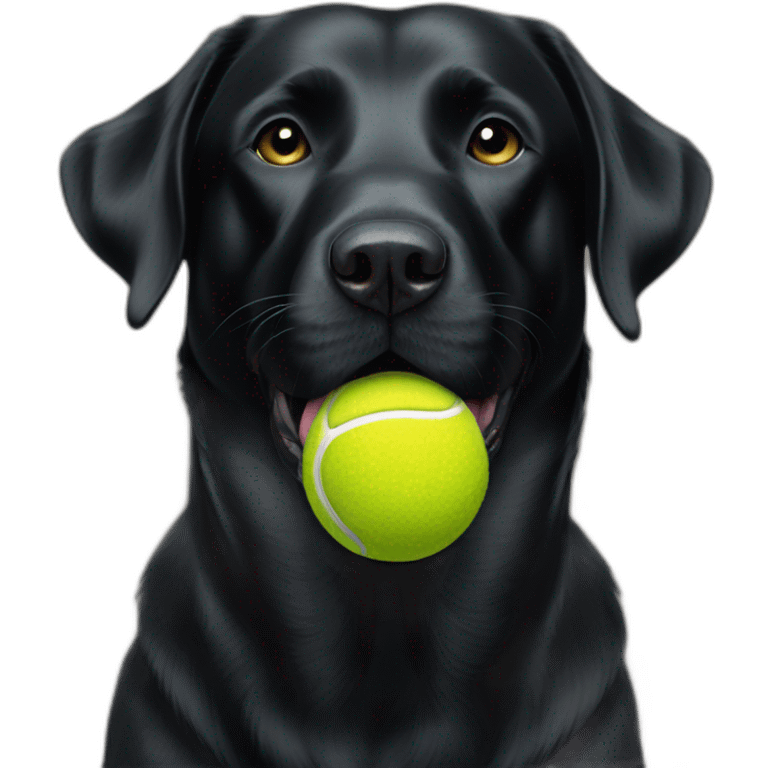 Black Labrador retriever with 3 tennis balls in mouth emoji