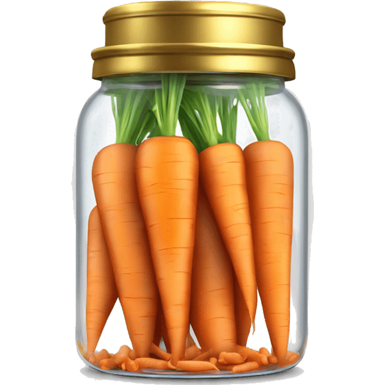 Realistic chopped carrots in a glass jar with a gold screw on lid on the top. emoji