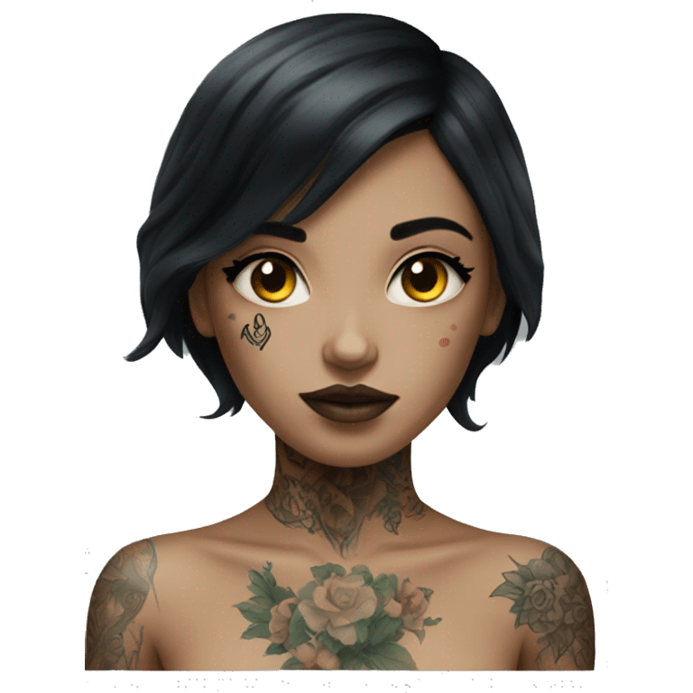 Pale black haired girl with tattoos on body emoji