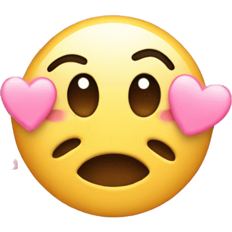 Happy crying emoji with pink hearts around emoji