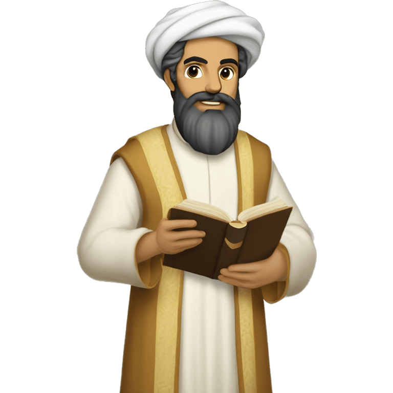 Nizami Ganjavi persian medieval author with a book in hands and black beard emoji