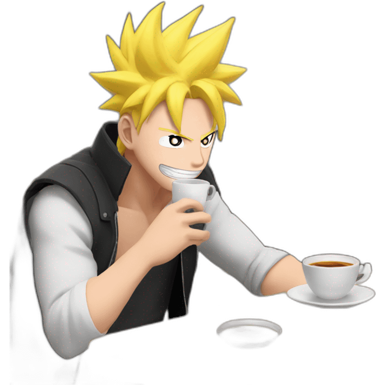 boruto tomando cafe con el cabello de super sayajin emoji