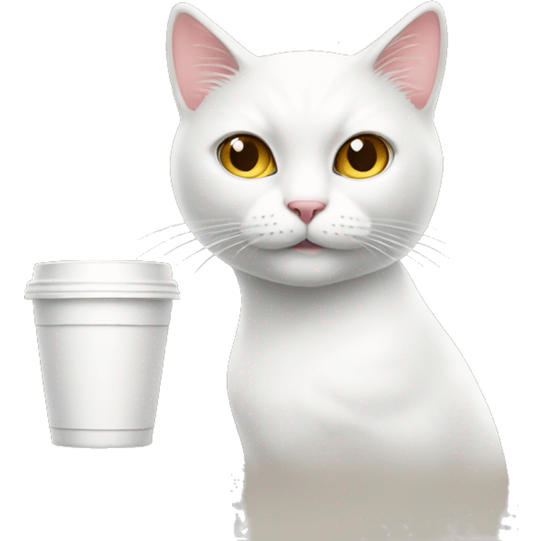 White cat with Soviet cup and a mustache emoji