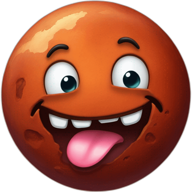 planet Mars with a cartoon face with tongue emoji