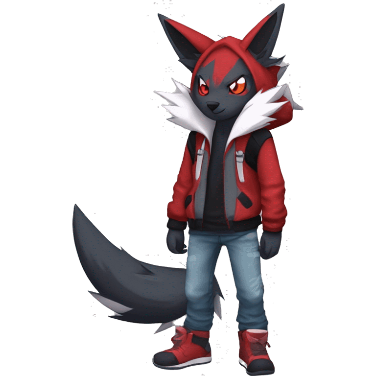 Edgy Cool Anthro Zoroark-Zangoose-Litten Fakemon Fursona Hoodie Full Body emoji