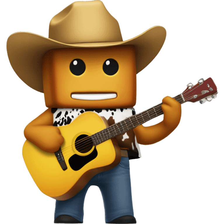 a mcdonald chicken nugget with a cow-boy hat and a roblox  face and a guitar emoji