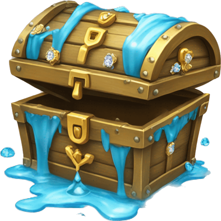 Treasure chest box with diamonds and flowers, dripping wet  emoji