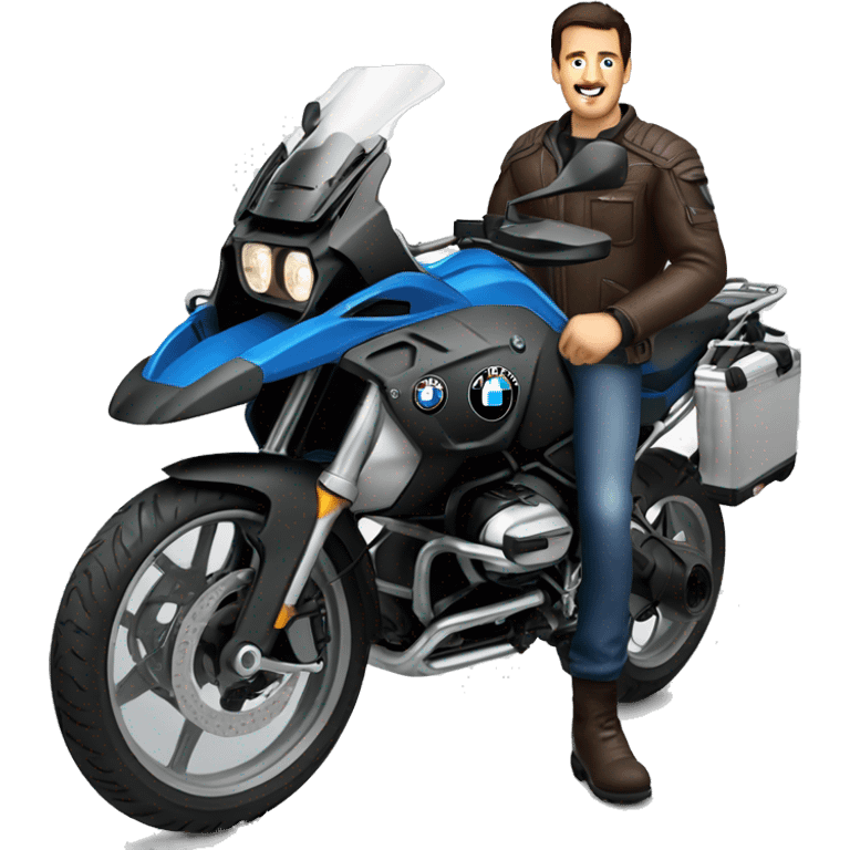 emoji motorcycle bmw gs 1250 black and male rider on bike dark hair blue eyes emoji