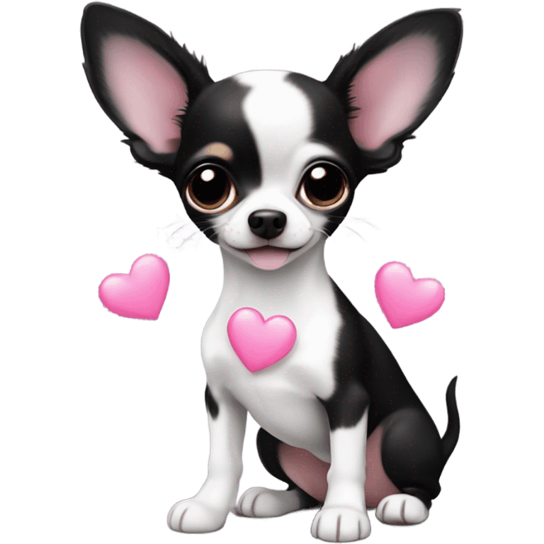 black & white chihuahua puppy with a pink heart emoji