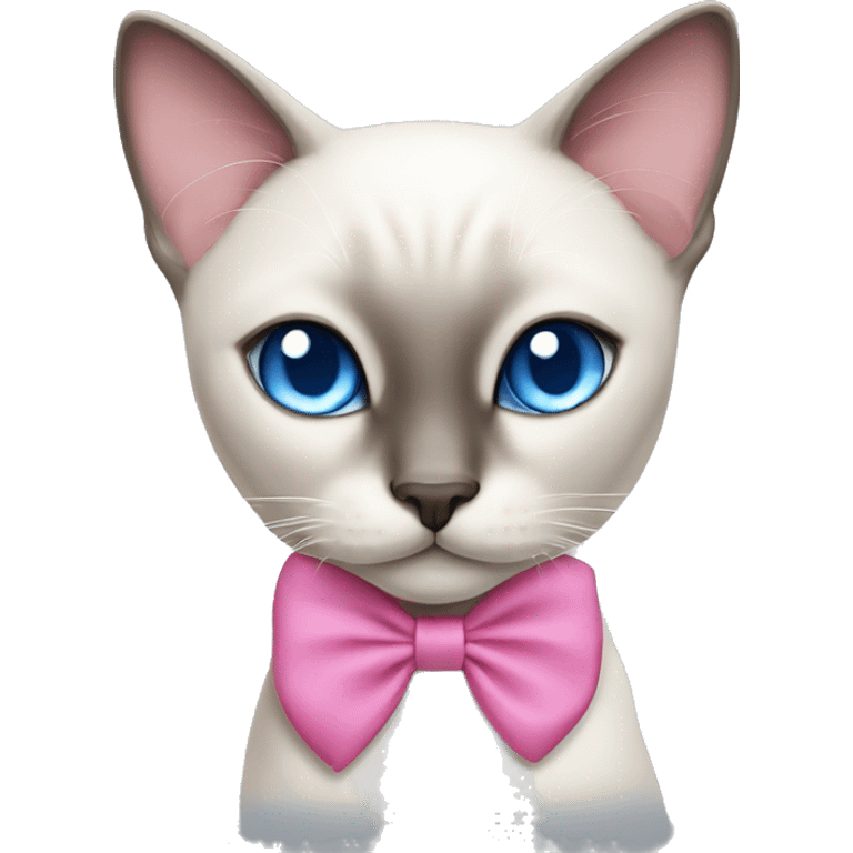 White Siamese cat with blue eyes and a pink bow on its head emoji