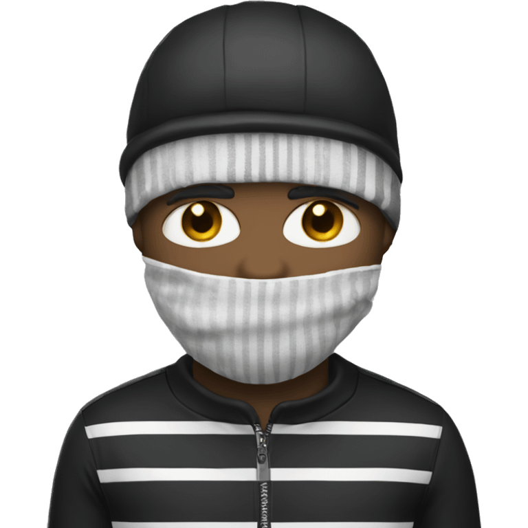 Man wearing ski mask with a black and white striped shirt emoji