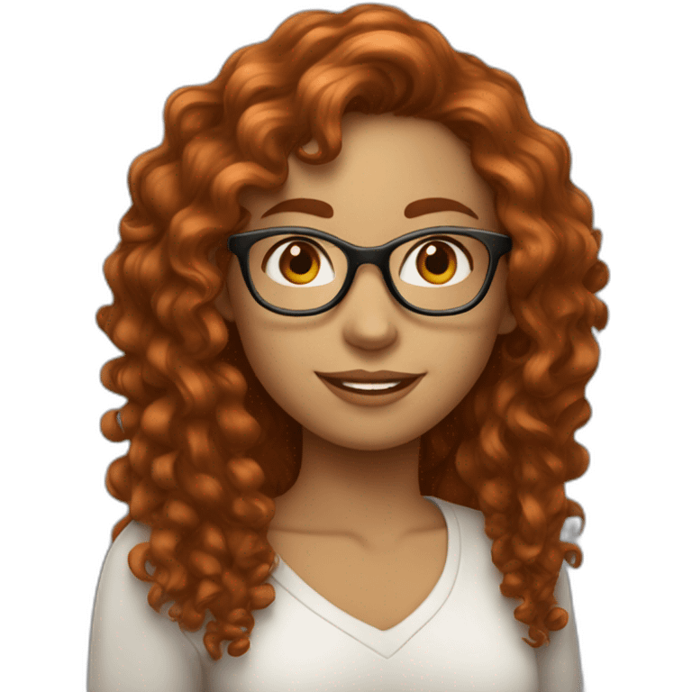 Whitw-girl-with-curly-long-hair-red-head-eyes-brown-wearing-glasses-blouse-white emoji