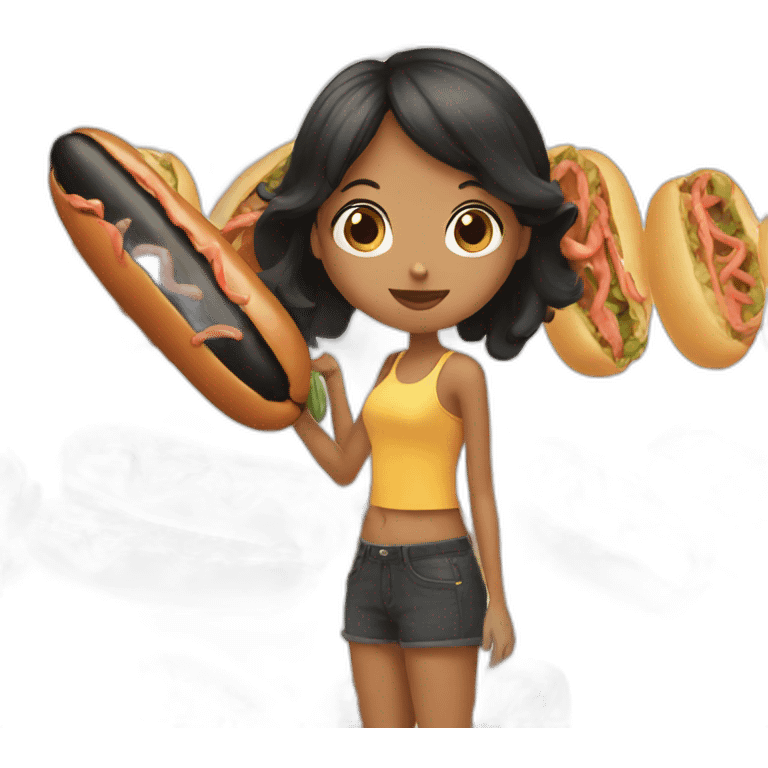 girl holding large black hotdog emoji