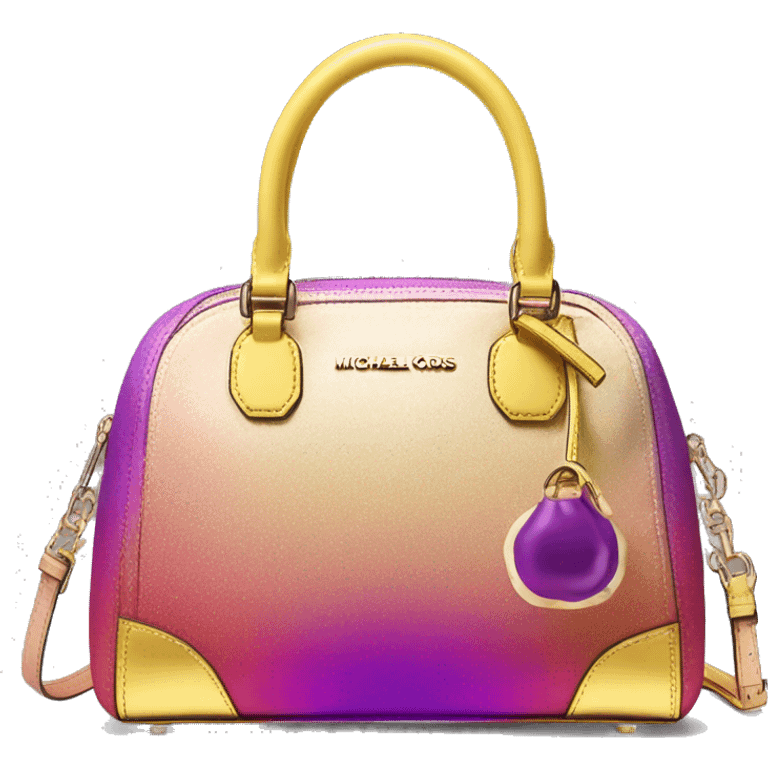 Realistic gold iridescent yellow pink purple ombre michael kors satchel purse. emoji