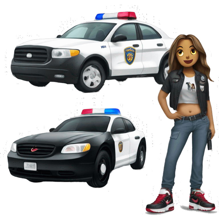 hooligan girl next to police car with nike air max tn shoes emoji