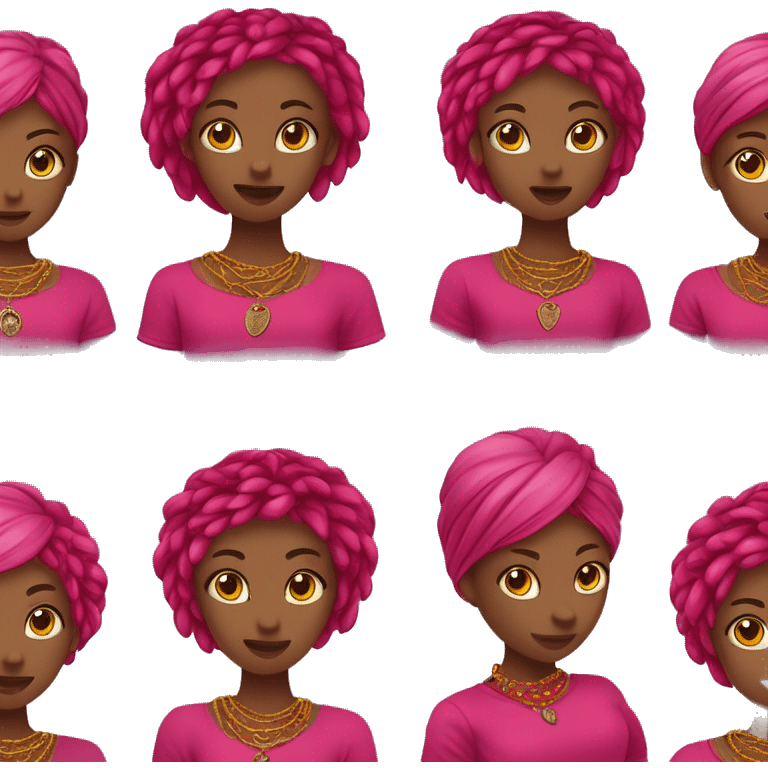 Fille avec des tresse africaine un teeshirt  fushia et un rouge à lévre ssoti, des yeux marrons et pas de bijoux emoji