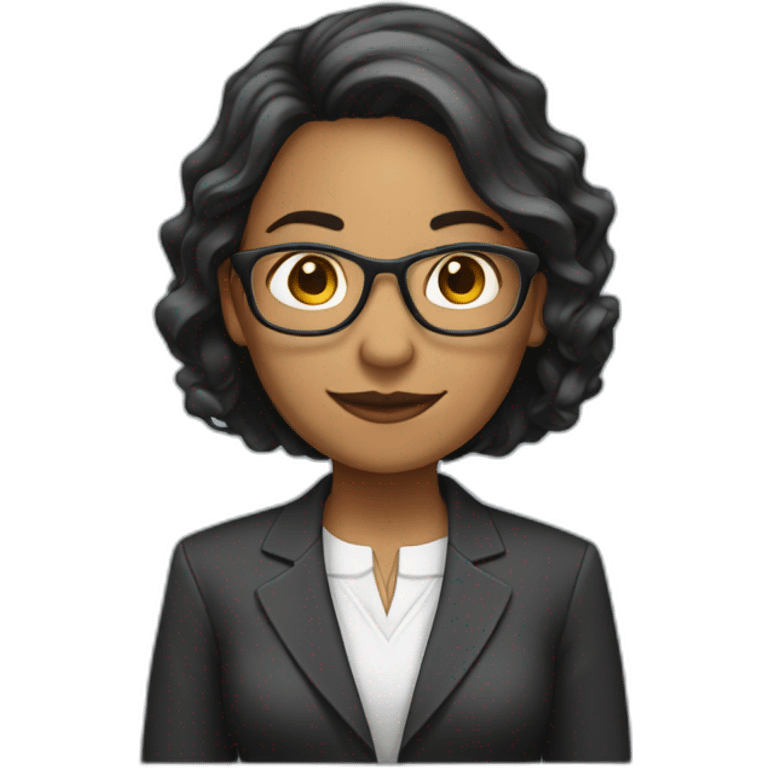 Profesora cabello oscuro, largo con computador emoji