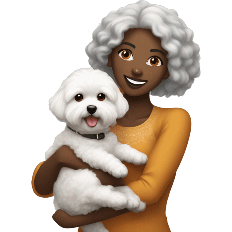 Black woman with a white maltipoo wishing a happy Thanksgiving  emoji