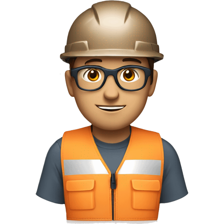 blue eyes, safety glasses, safety vest, brown hair, safety helmet,  emoji