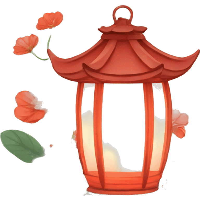 Chinese lantern surrounded by flowers and plants emoji