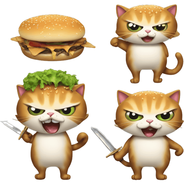 mutant hamburger cat with sword emoji