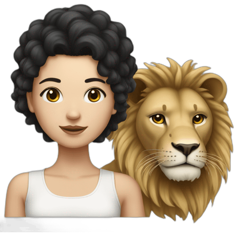 White skin Girl with black hairs and big lion emoji