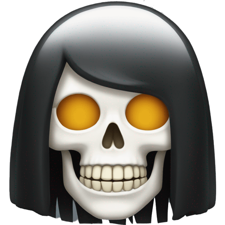 white skull with a long  black wig emoji