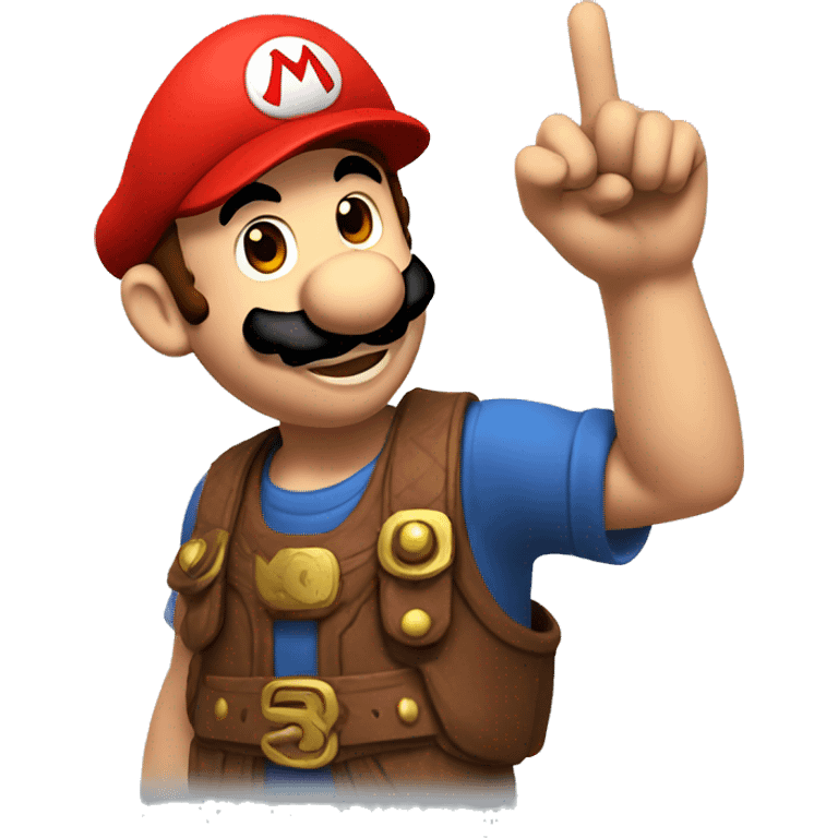 mario holding his hat and giving a peace sign with his hand emoji