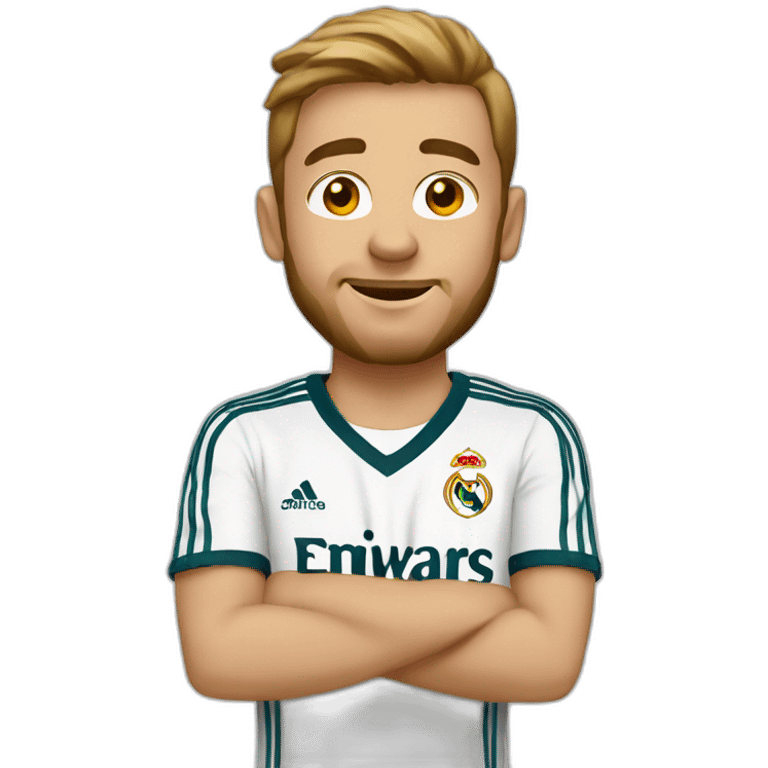 A man wearing a Real Madrid shirt 20 ans White people emoji