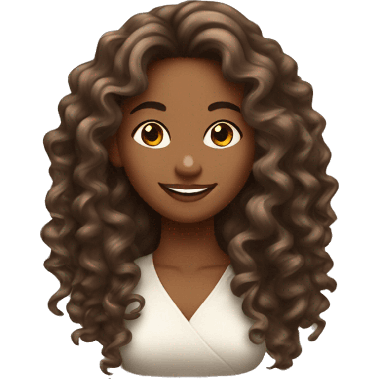 pretty brown coquette woman with long flowy curly hair emoji