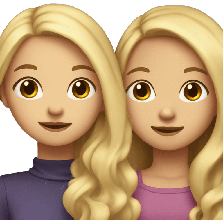 One girl withe brown wavy hair and another girl with straight blonde hair hugging each other emoji