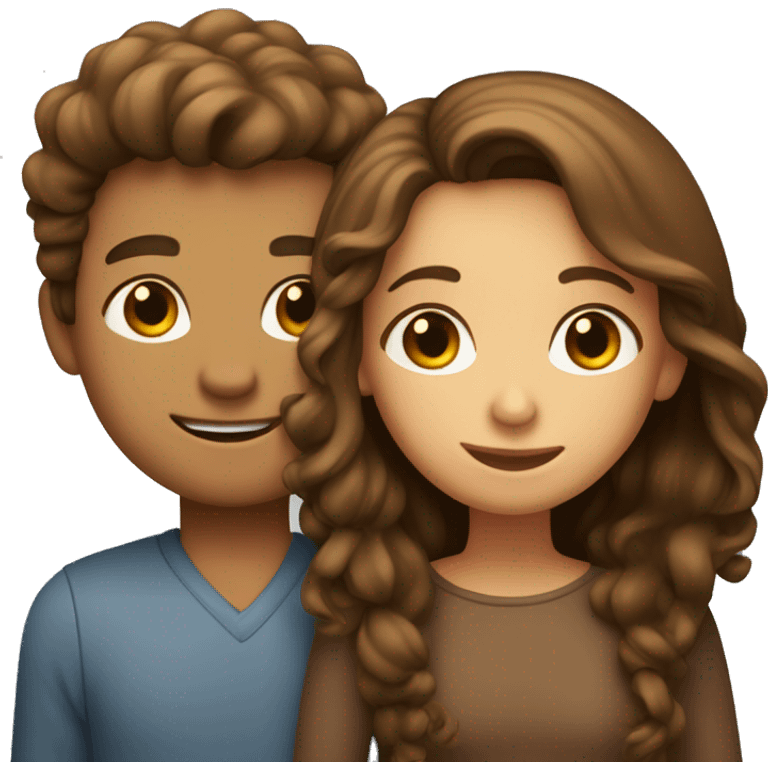 Girl with long straight brown hair hugging a guy with short curly brown hair emoji